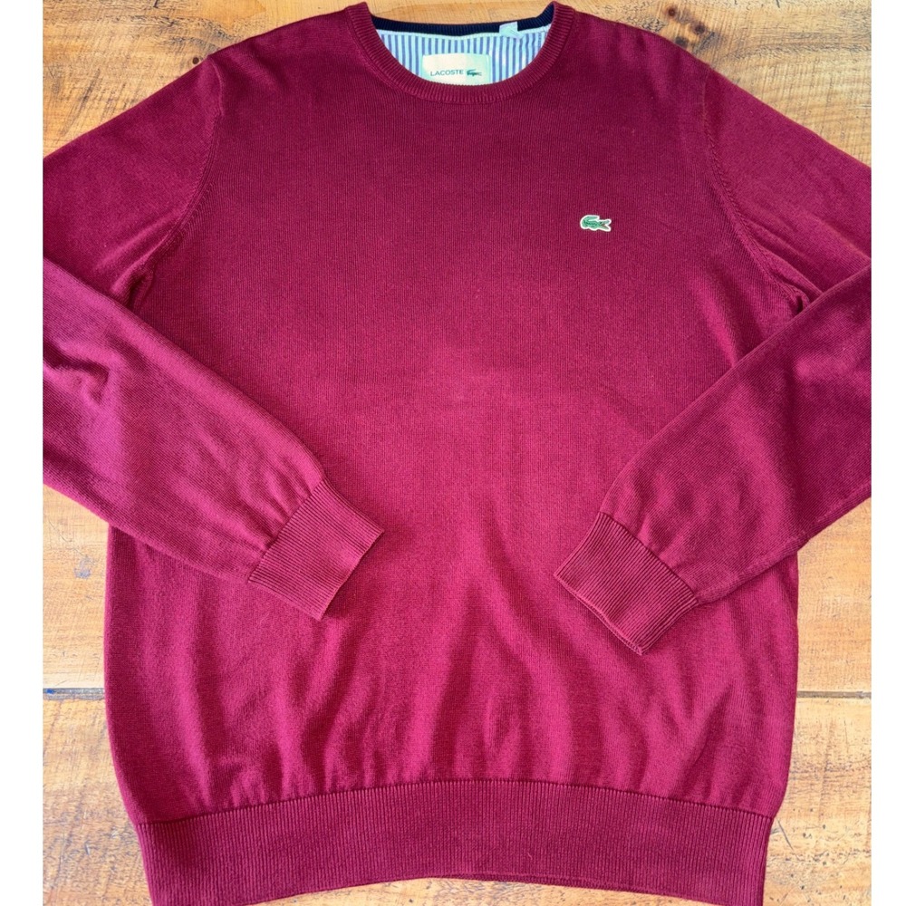 Lacoste Mens Brick Red 100% Cotton Long Sleeve Pullover Sweater Size L